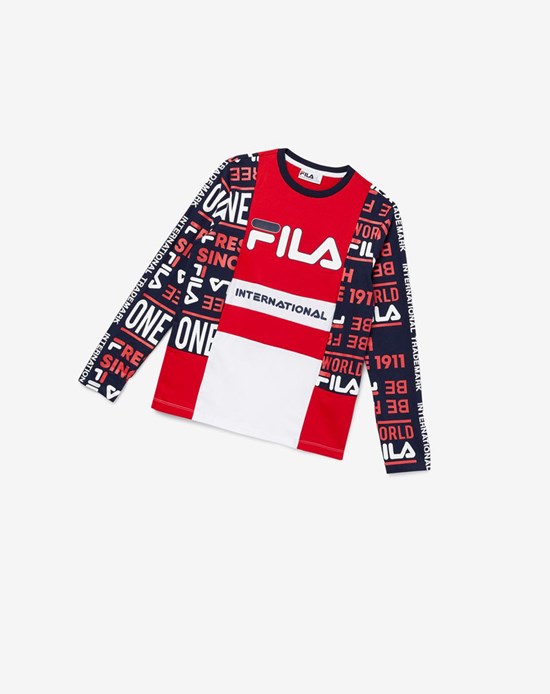 Fila Avide Long Sleeve Tee Czerwone Białe | BIMRL-7603