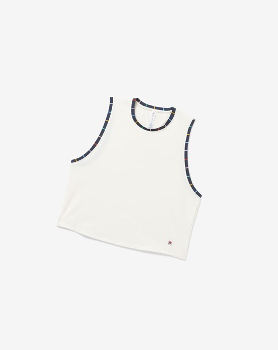 Fila Cross Court Cropped Tank Białe Indygo Paski | AFQIY-9730