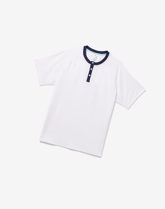 Fila Cross Court Krótkie Sleeve Henley Białe Granatowe Niebieskie | CJDBX-0583