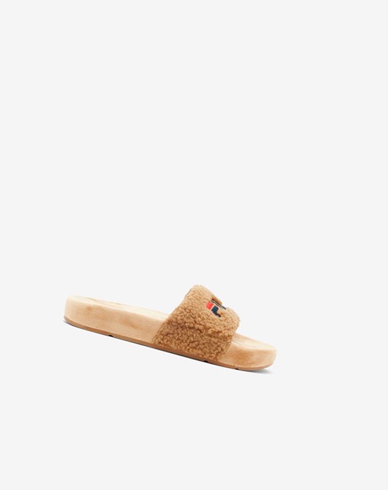 Fila Fuzzy Drifter Klapki Sandals Beżowe Granatowe Czerwone | PYMKD-9826