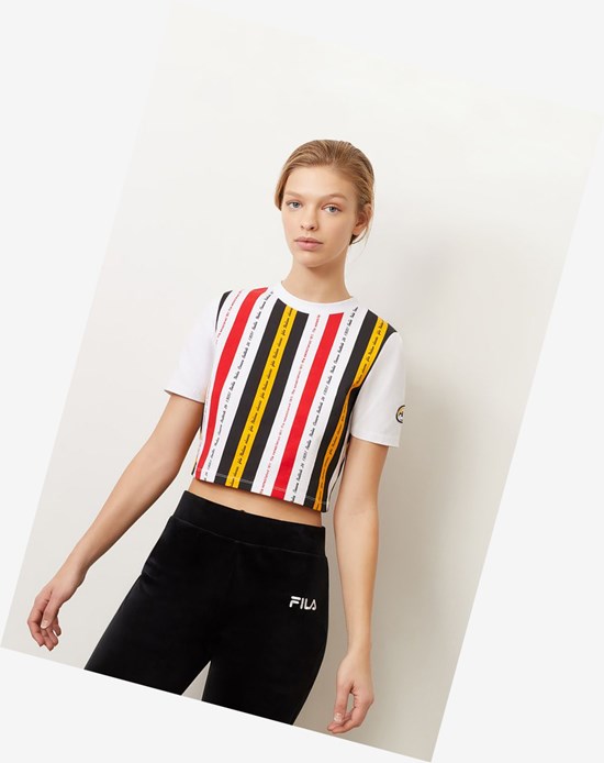 Fila Juana Crop Tee Wht/Blk/Cred/Gf | UXZSQ-9035