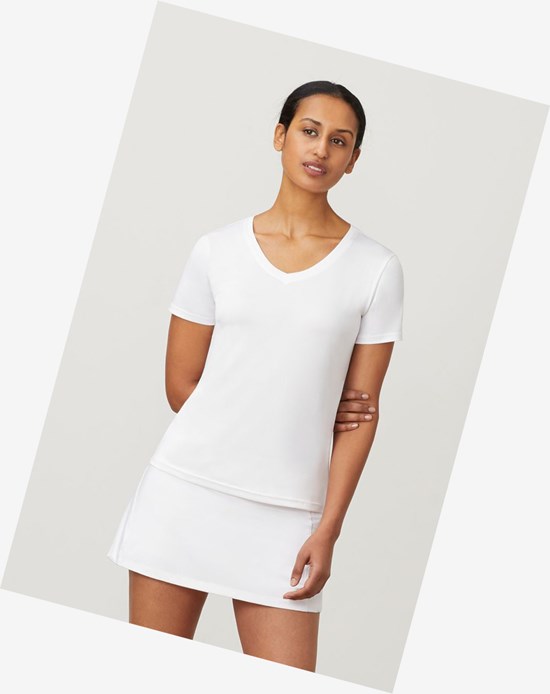 Fila Krótkie Sleeve V-neck Białe | NQWMU-8435