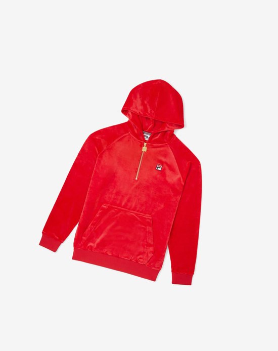 Fila Laurent Velour Hoodie Czerwone | TFNVH-6943