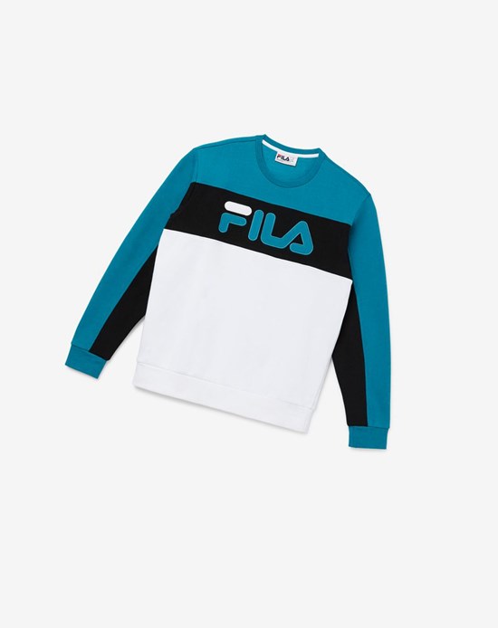 Fila Lesner Fleece Crew 496 Hblu/Wht/Blk | NVCWK-9271