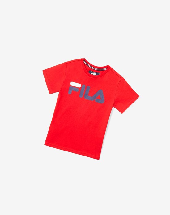 Fila Logo Tee Czerwone | KQTEM-6905