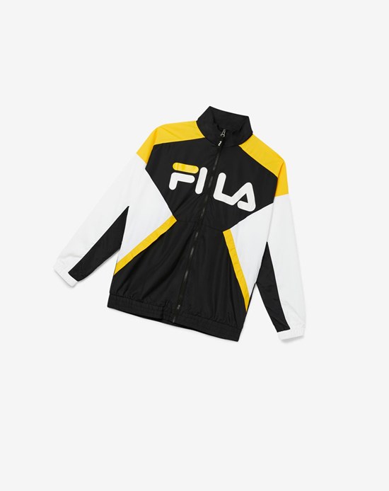 Fila Oliviero Wiatr Jacket Czarne Białe Żółte | VACBG-8507