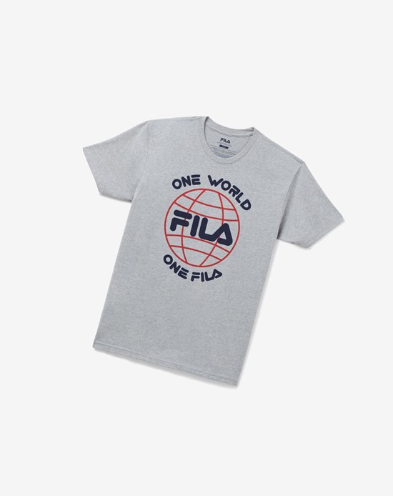 Fila One World Tee Szare | GPTEN-7851