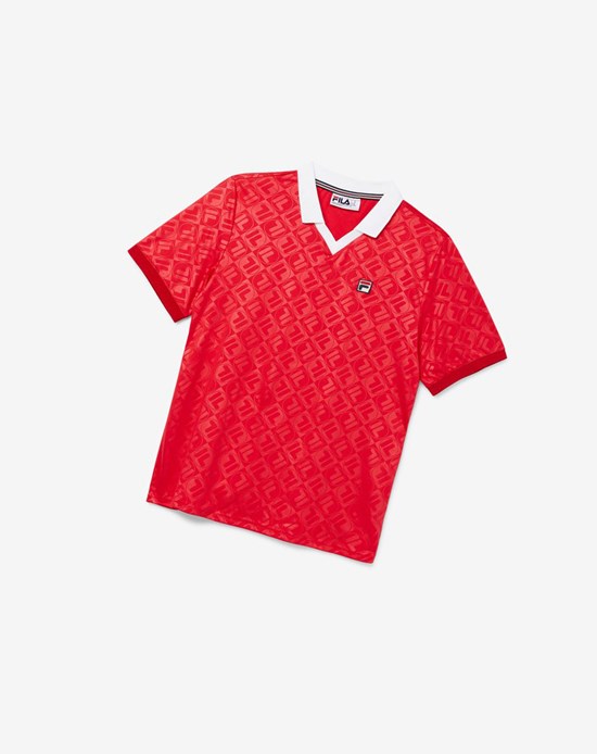 Fila Paxton Johnny Collar Polo Czerwone Białe | FCHRA-5721