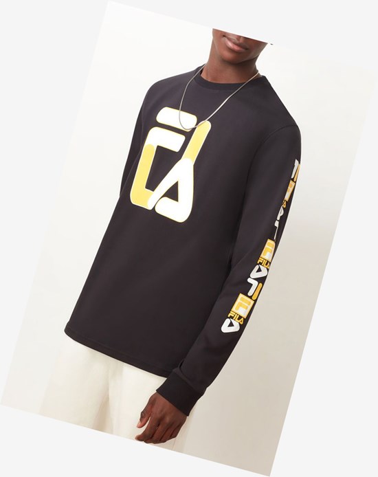 Fila Sandro Long Sleeve Tee Blk/Wht/Gfus | EKQGB-4207