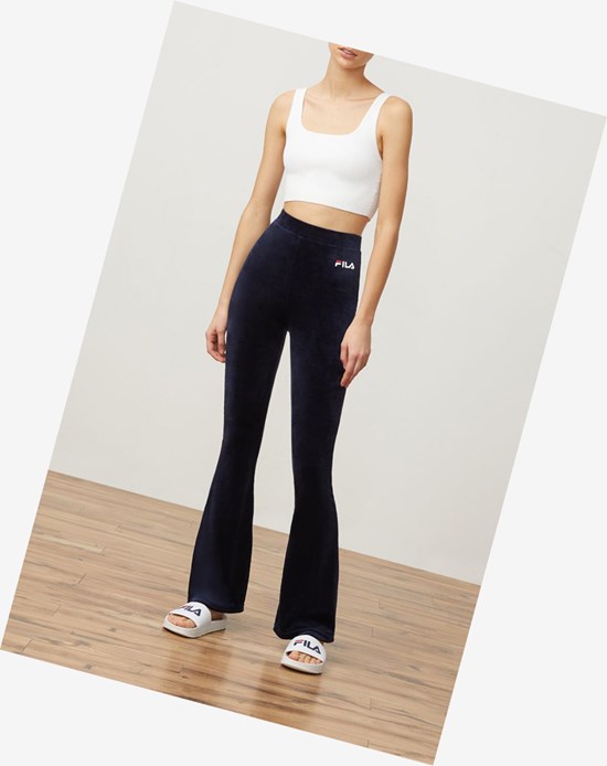 Fila Tonia High Waisted Flared Velour Pant Peac/Wht | WOQXZ-5264