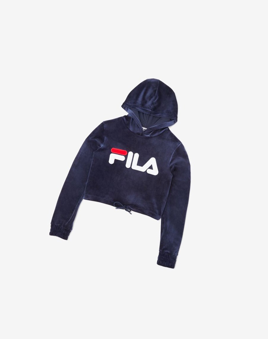 Fila Aitana Crop Velour Hoodie Białe Czerwone | QXFRI-0198