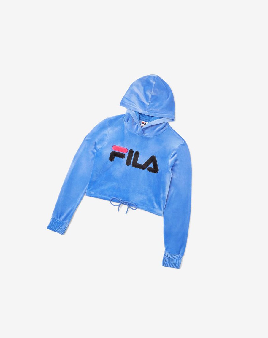 Fila Aitana Crop Velour Hoodie Czarne | CPBAM-5349