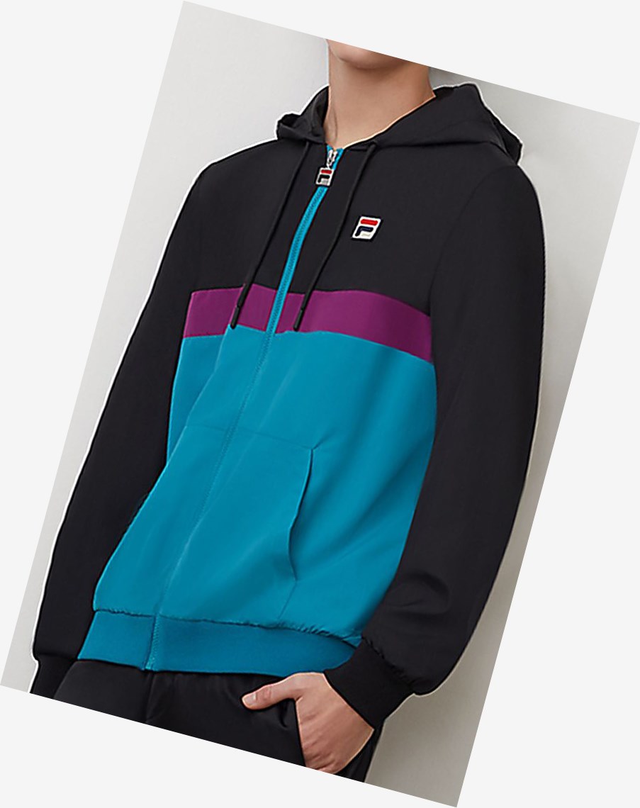 Fila Ambrose Zakapturzony Wiatr Jacket Blk/Bbay/Grpj | NPGZE-0859