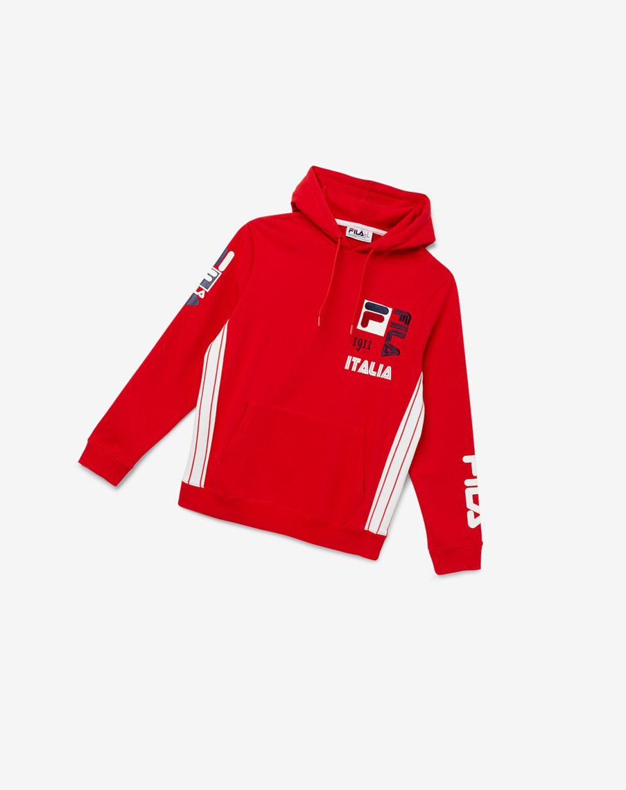 Fila Anders Hoodie Czerwone Białe | FEMJQ-8105