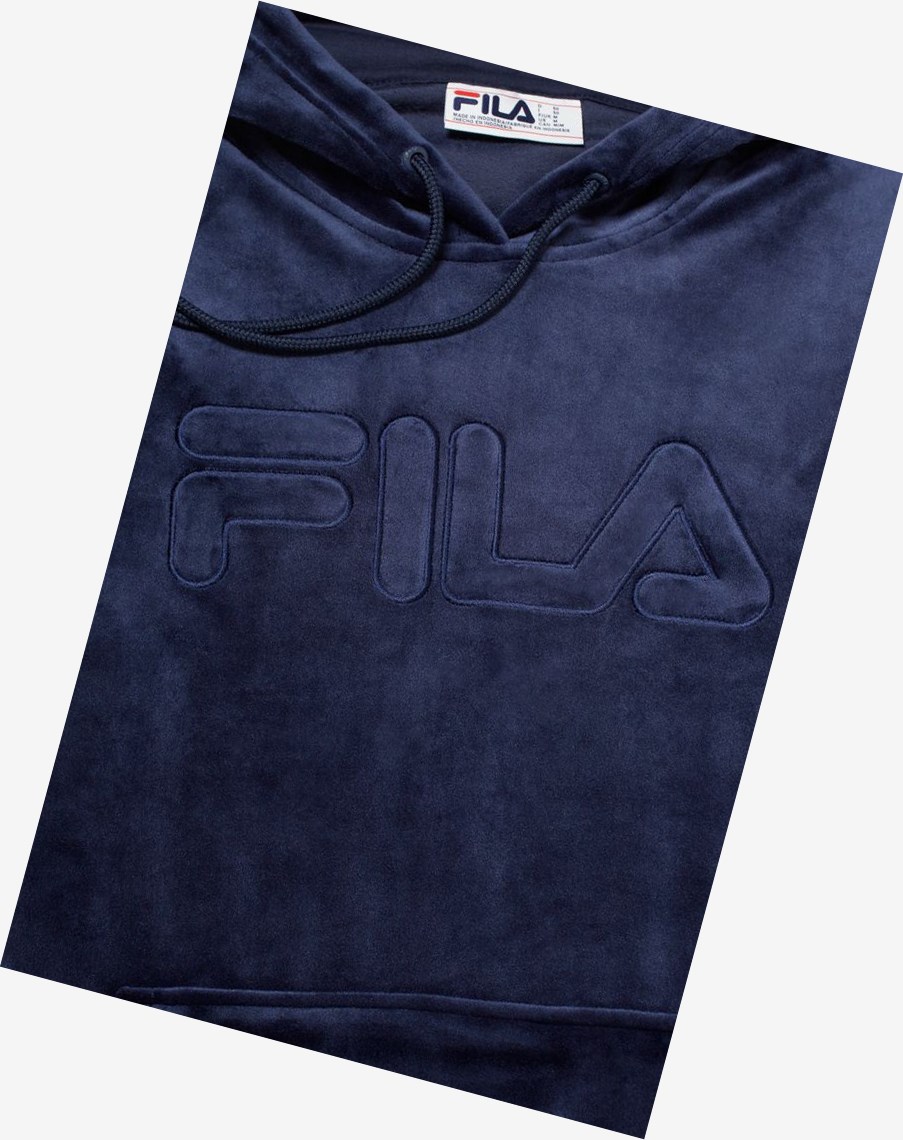 Fila Asher Velour Hoodie 410 Peacoat | JSRVO-0827