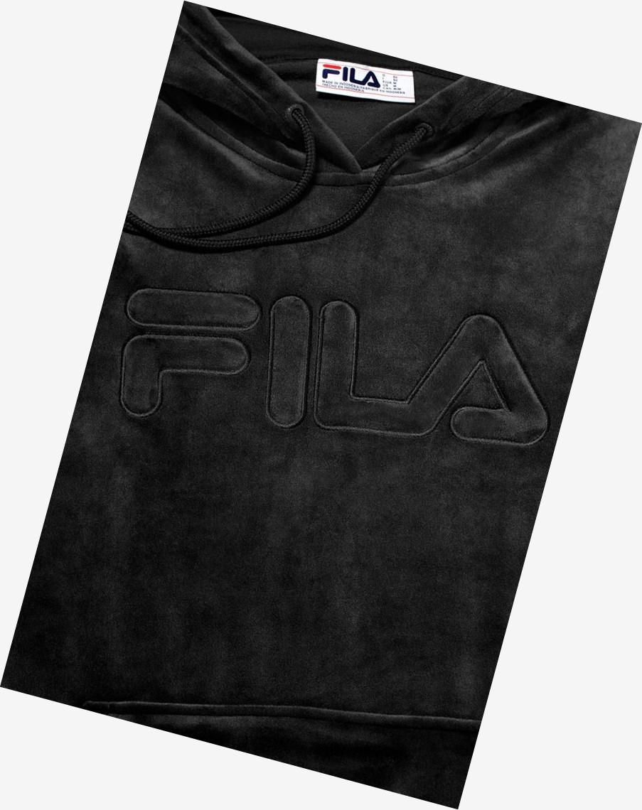 Fila Asher Velour Hoodie Czarne | OPNMK-0713