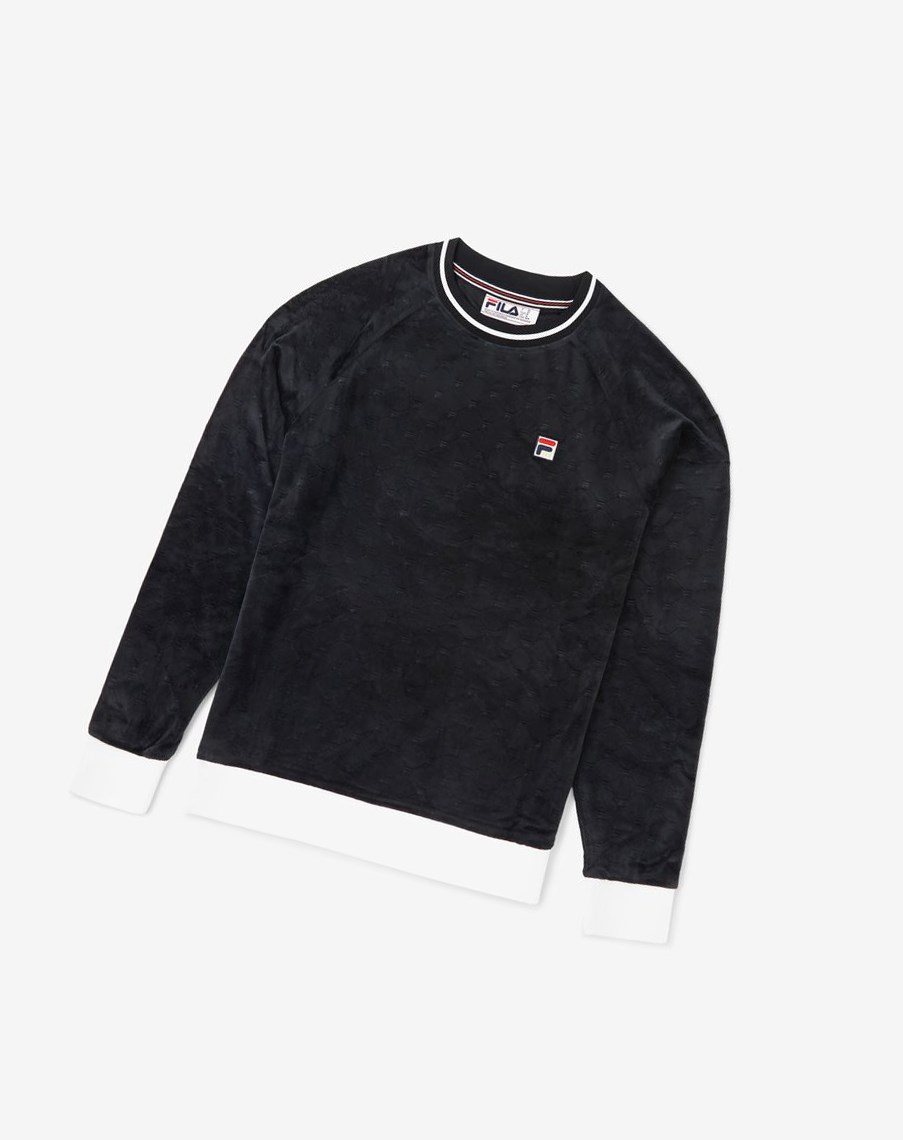 Fila Cosmo Velour Crew Czarne Białe | BCIMV-4790