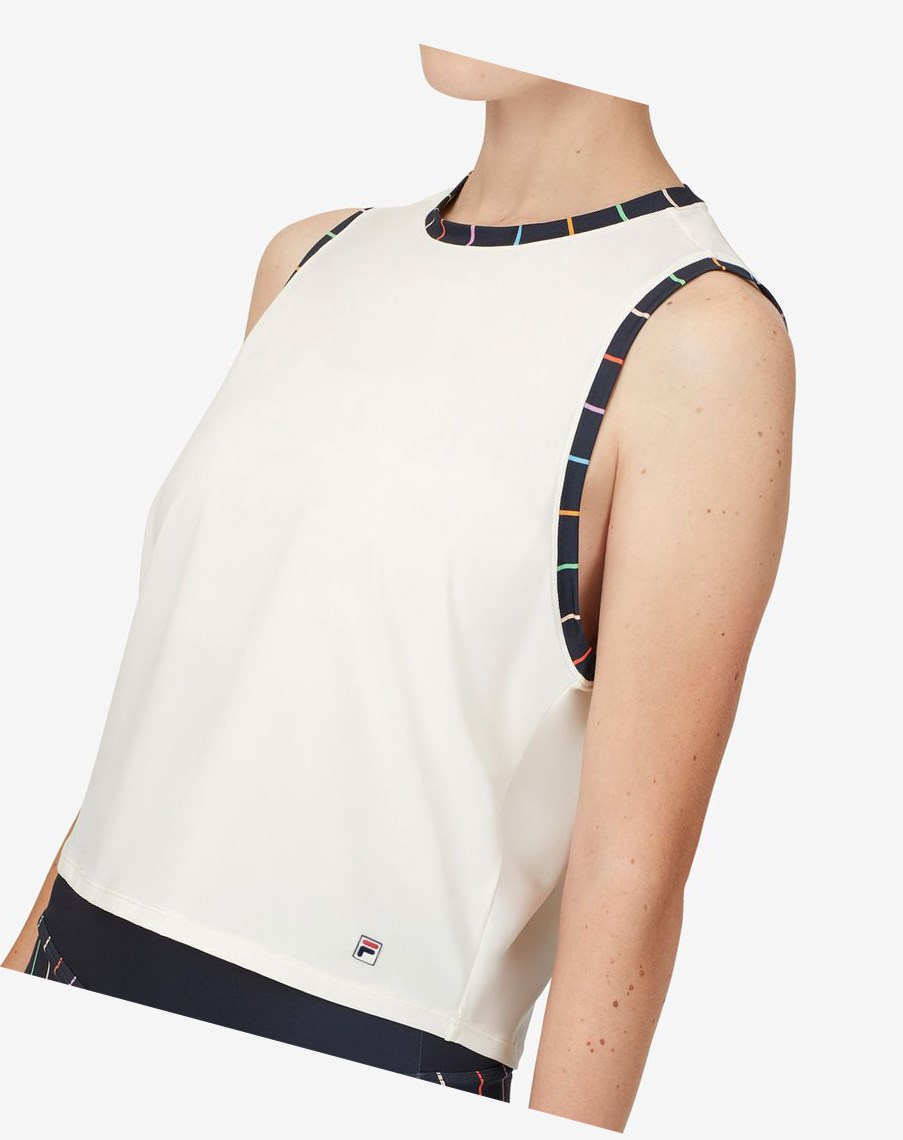 Fila Cross Court Cropped Tank Białe Indygo Paski | AFQIY-9730