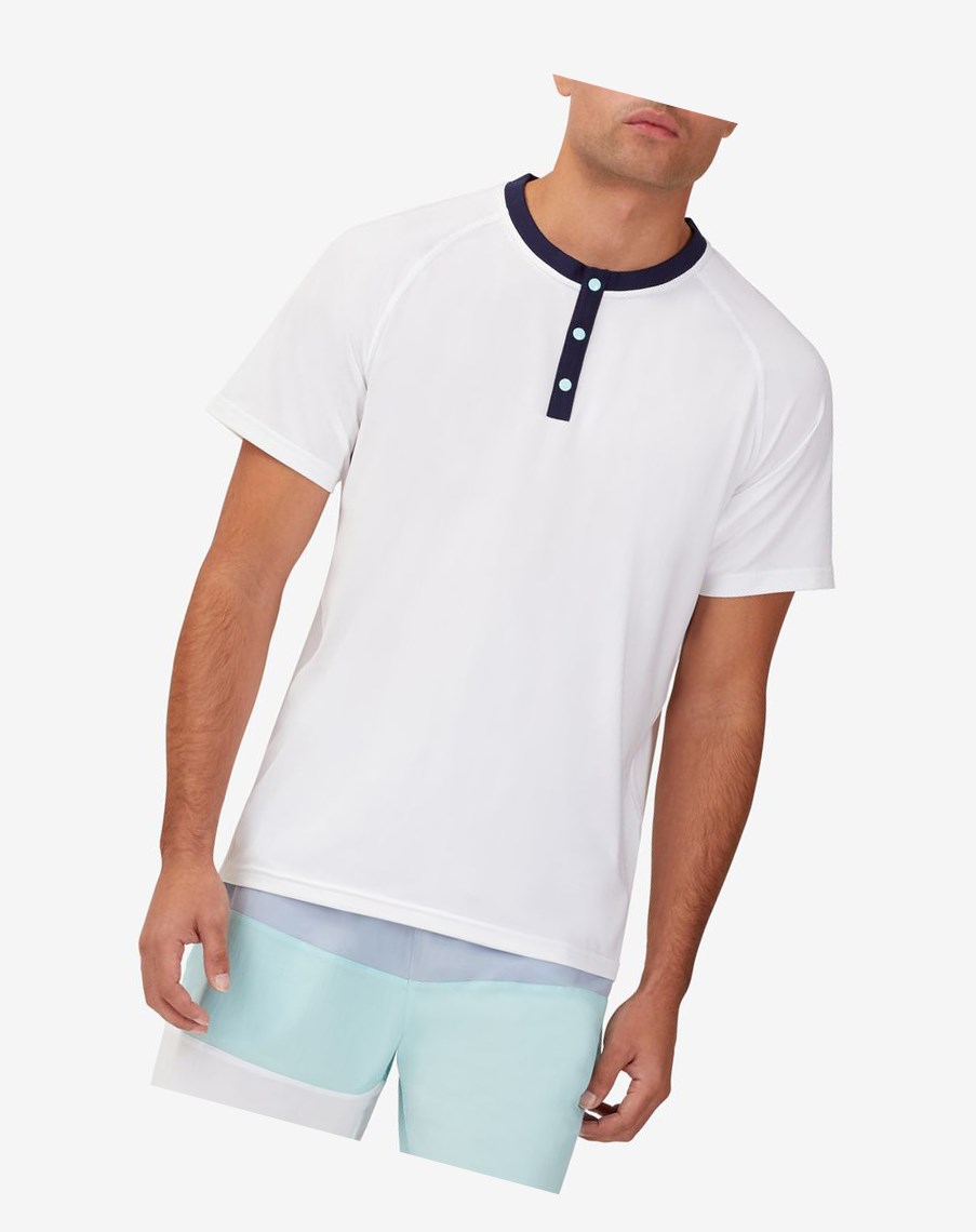 Fila Cross Court Krótkie Sleeve Henley Białe Granatowe Niebieskie | QXGES-5047