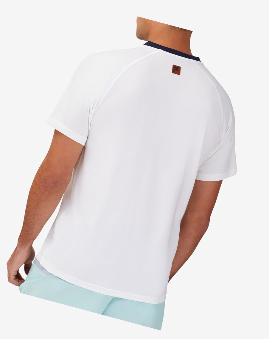 Fila Cross Court Krótkie Sleeve Henley Białe Granatowe Niebieskie | QXGES-5047