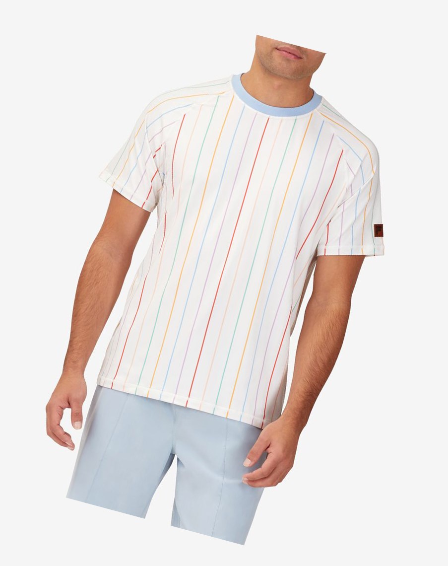 Fila Cross Court Krótkie Sleeve Printed Crew Białe Niebieskie | TSEWP-7843