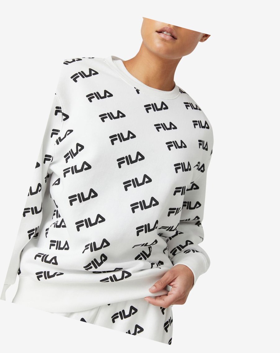 Fila Diagonal Logo Crew Białe Czarne | NTVHS-2584