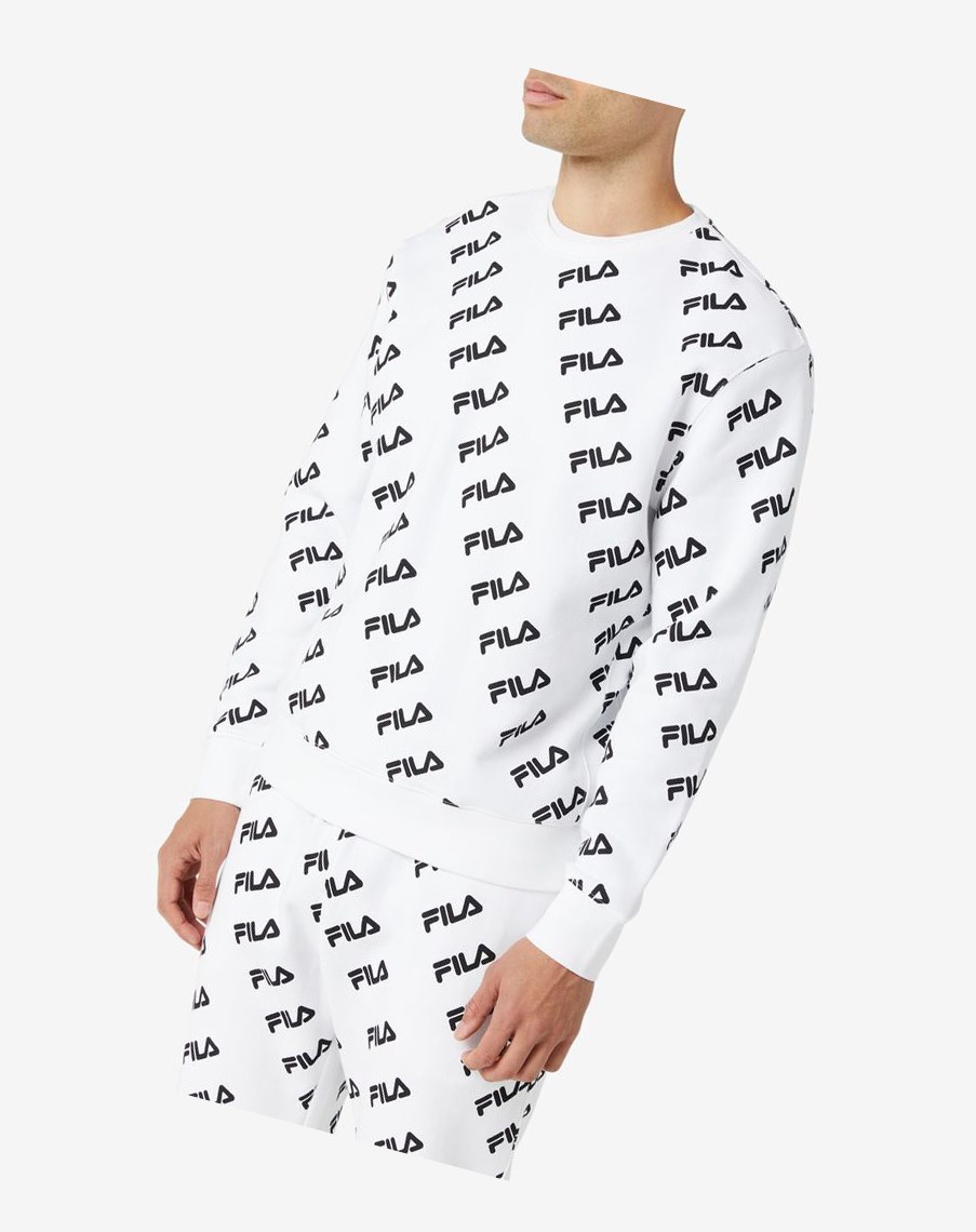 Fila Diagonal Logo Crew Białe Czarne | YEOZH-9835