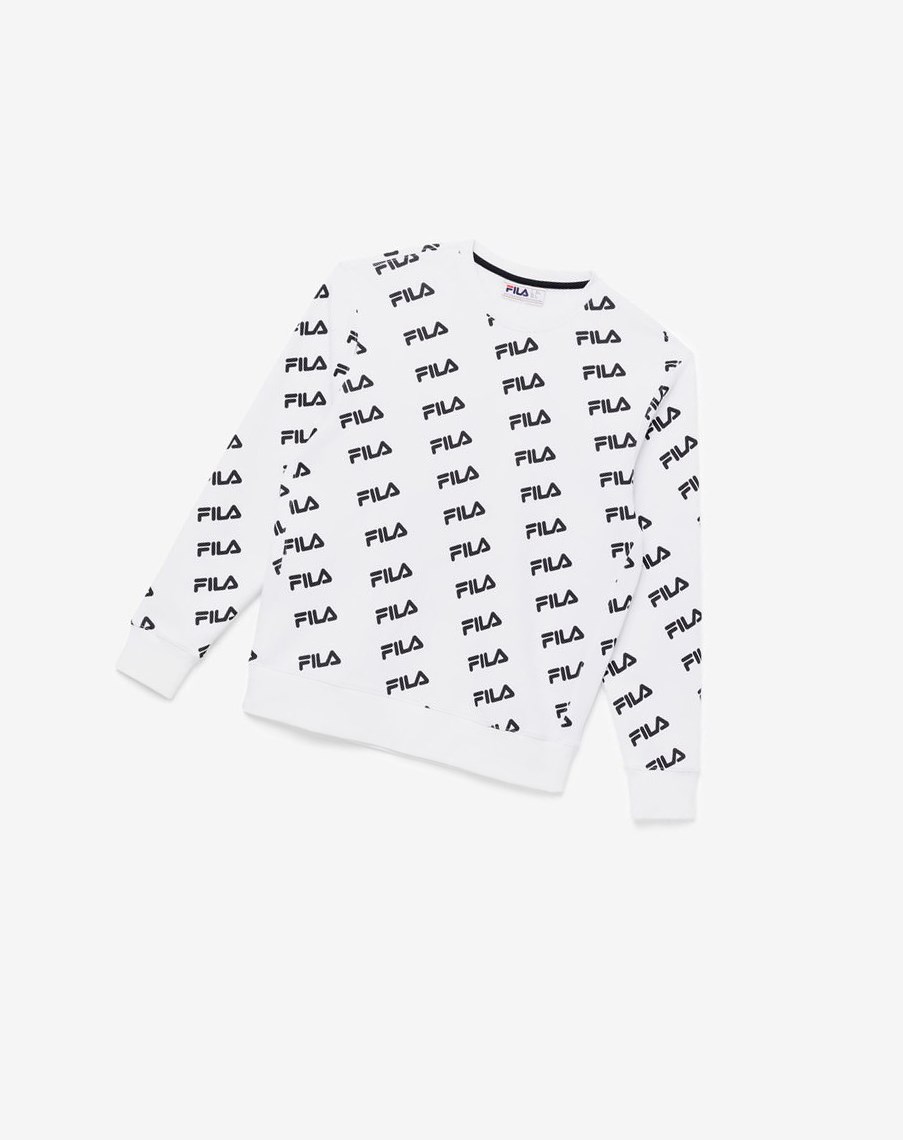 Fila Diagonal Logo Crew Białe Czarne | YEOZH-9835