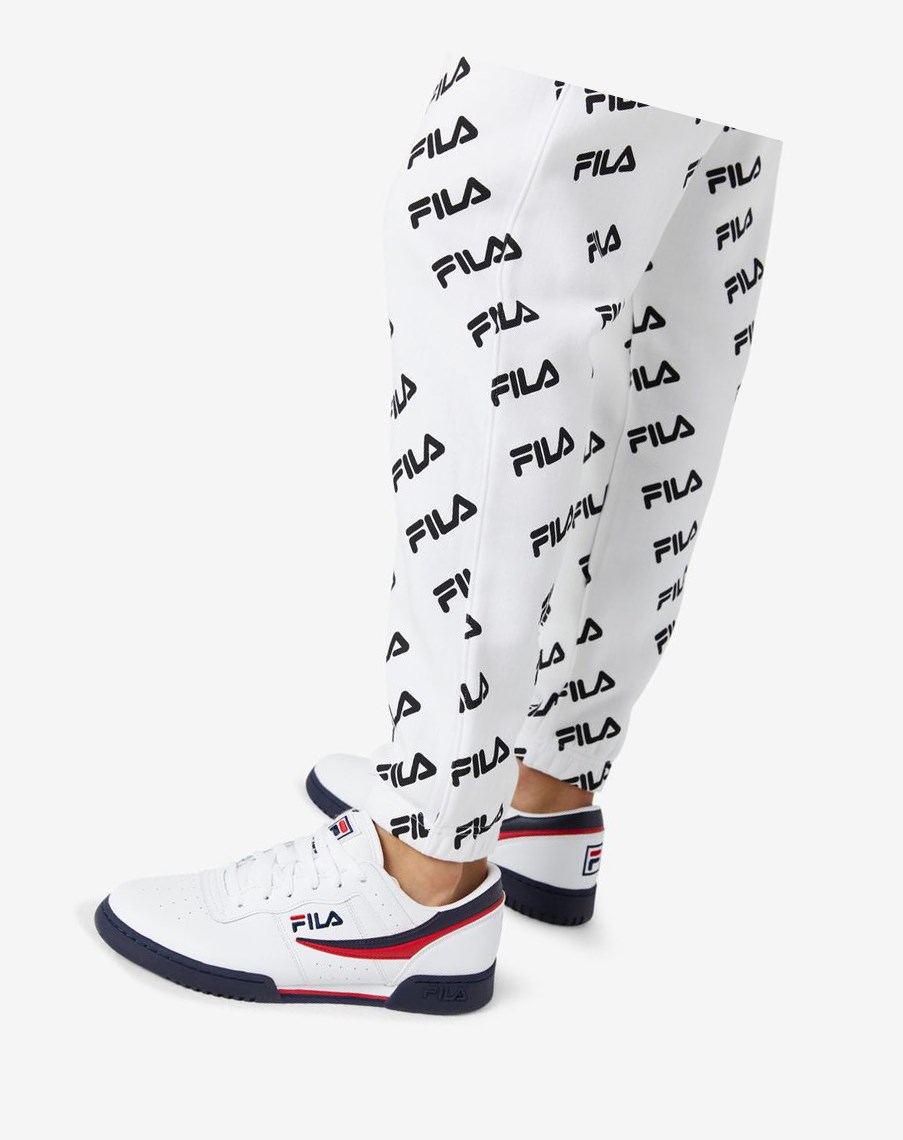 Fila Diagonal Logo Jogger Białe Czarne | ASXMN-6784