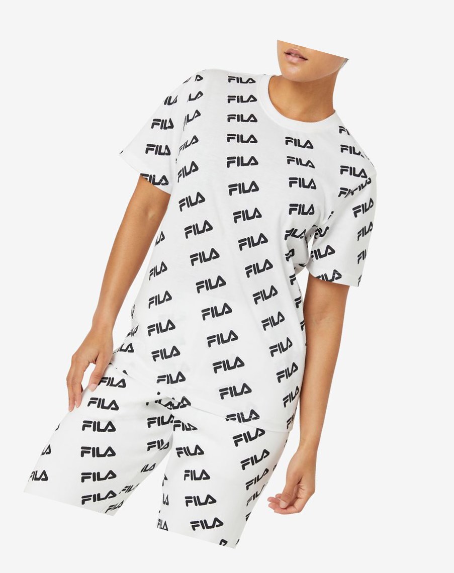 Fila Diagonal Logo Tee Białe Czarne | XVNBD-3498