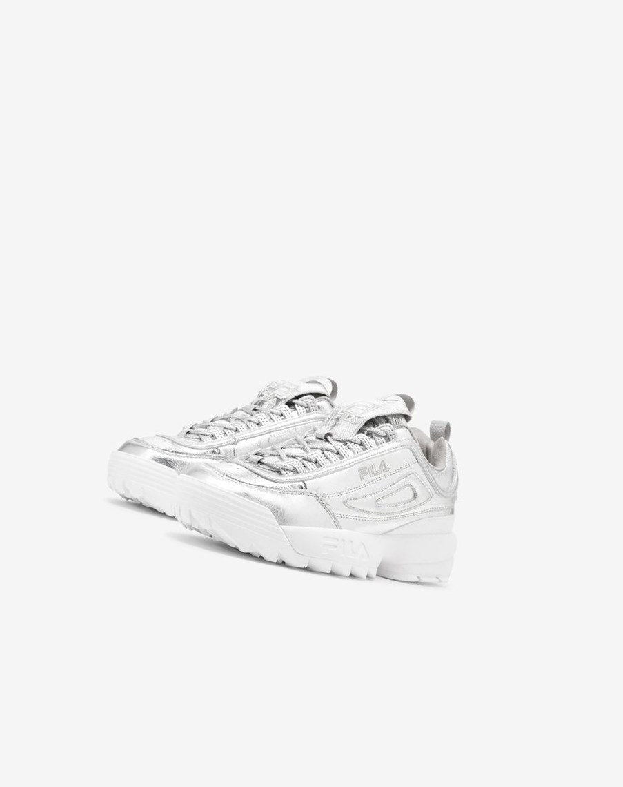 Fila Disruptor 2 Creased Metallic Sneakers Srebrne Srebrne Białe | DKGVT-1809