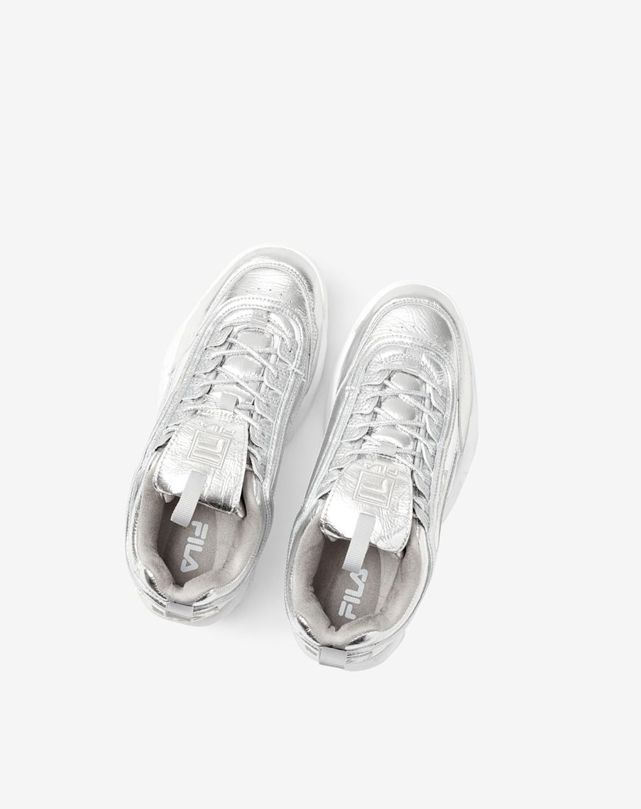 Fila Disruptor 2 Creased Metallic Sneakers Srebrne Srebrne Białe | DKGVT-1809