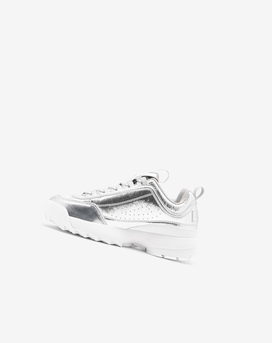 Fila Disruptor 2 Creased Metallic Sneakers Srebrne Srebrne Białe | DKGVT-1809