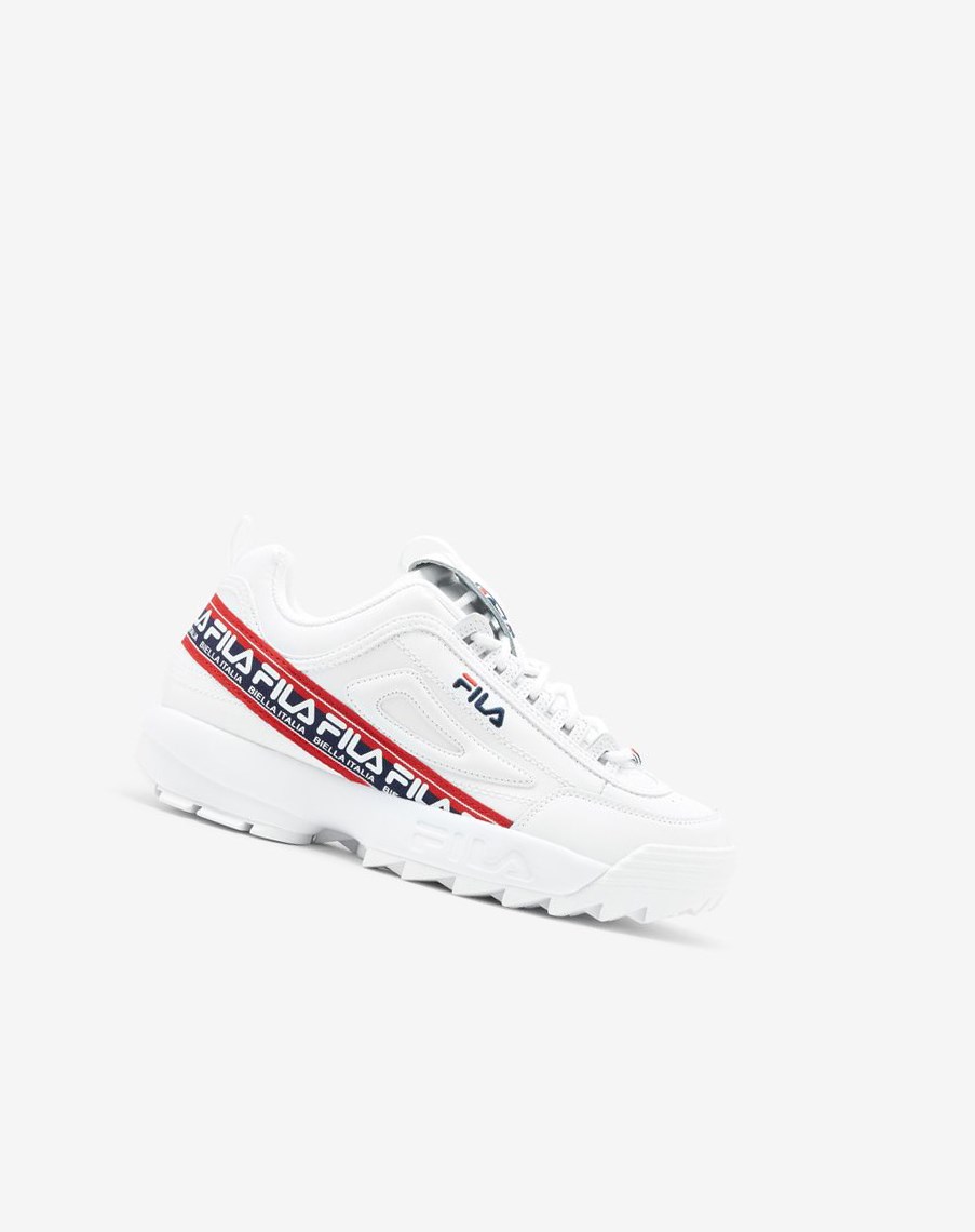 Fila Disruptor 2 Premium Logo Tape Sneakers Białe Granatowe Czerwone | PLKYX-2763