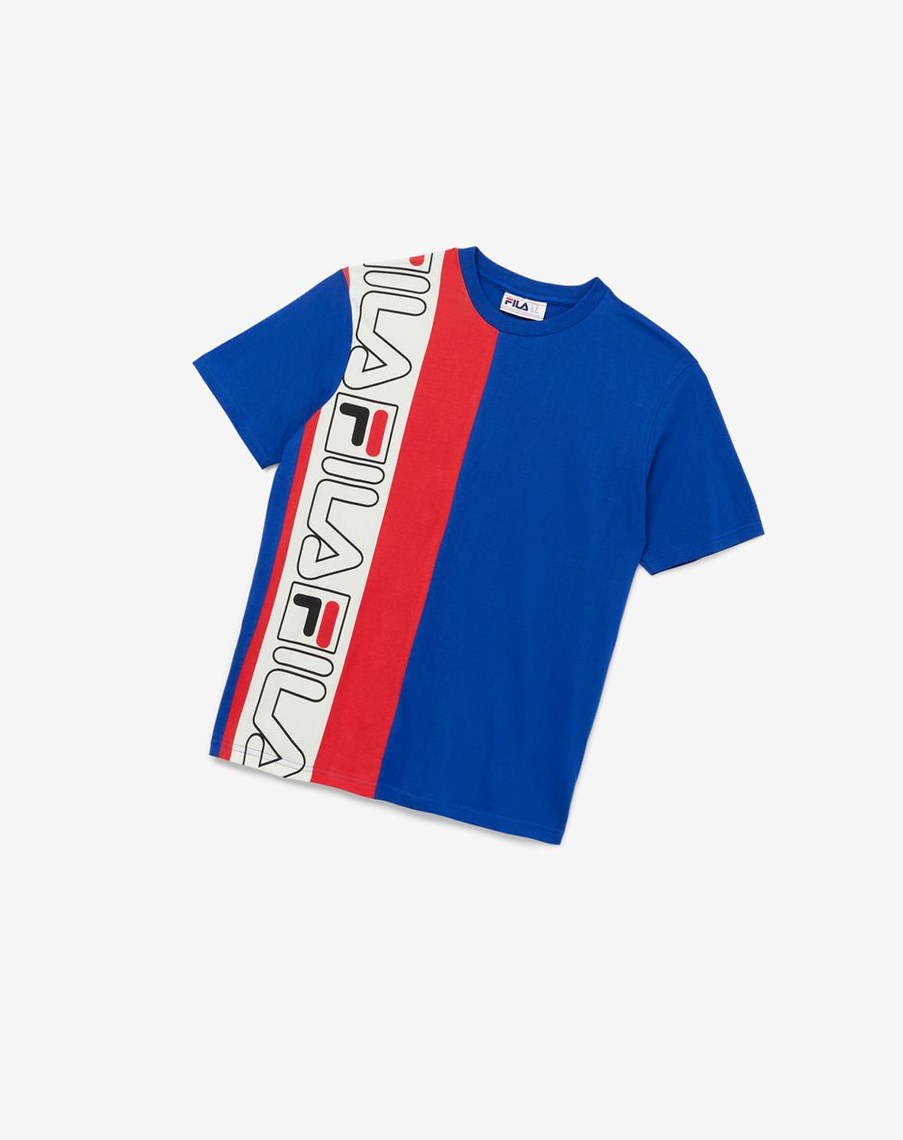 Fila Dixon Tee Niebieskie Czerwone | VZXHA-2876