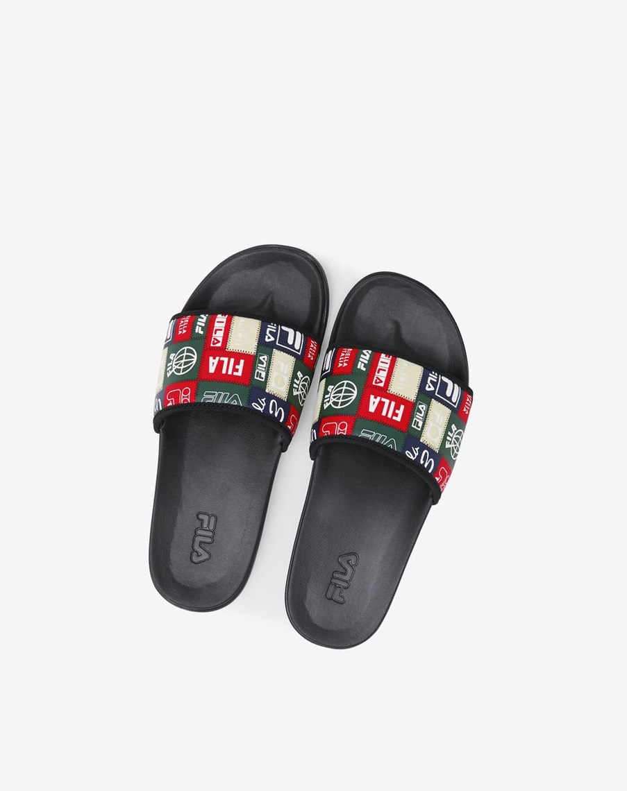 Fila Drifter Lux Patchwork Klapki Sandals Czarne Czerwone | DRXHA-3145