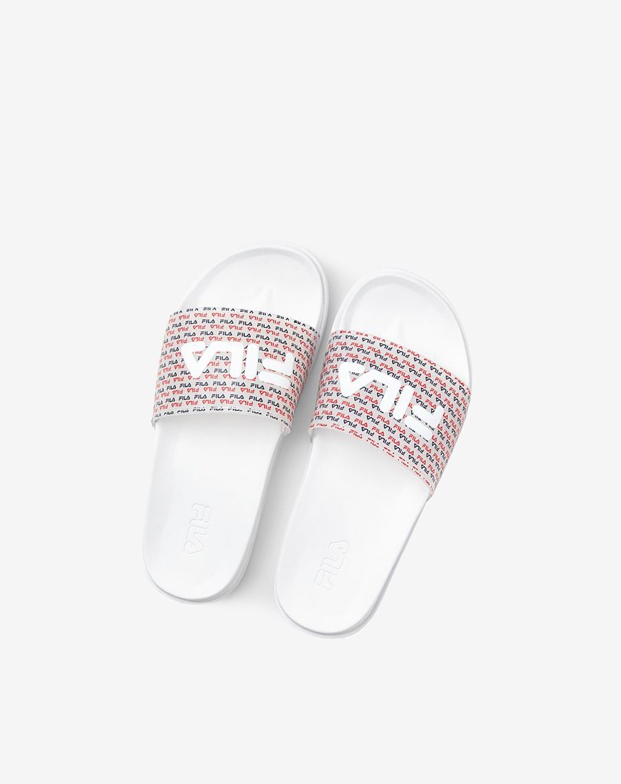 Fila Drifter Luxe Repeat Klapki Sandals Białe Granatowe Czerwone | MZVDC-2348