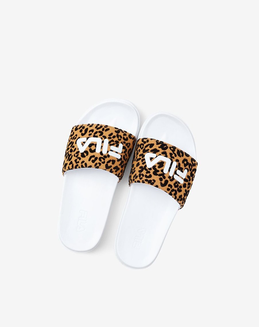 Fila Drifter Luxe Wild Klapki Sandals Białe Białe Panterka | VEGTM-4096