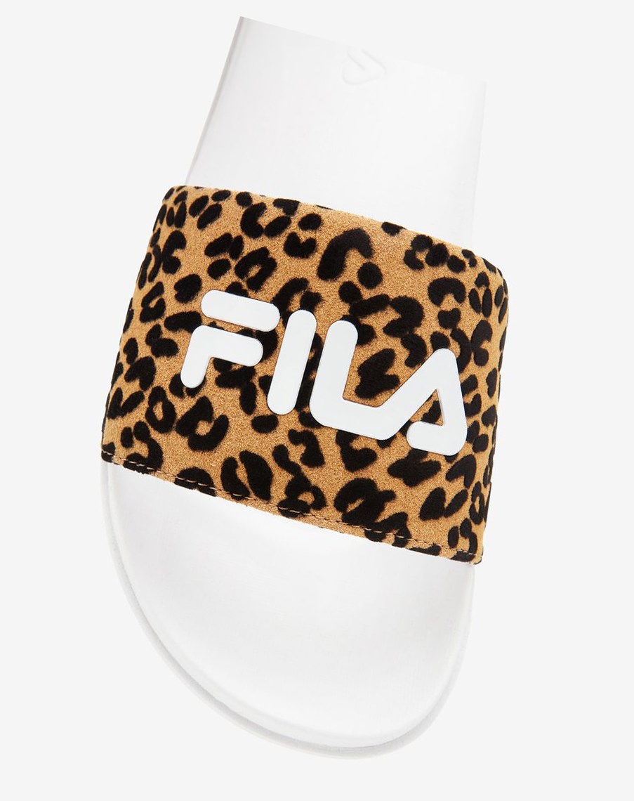 Fila Drifter Luxe Wild Klapki Sandals Białe Białe Panterka | VEGTM-4096