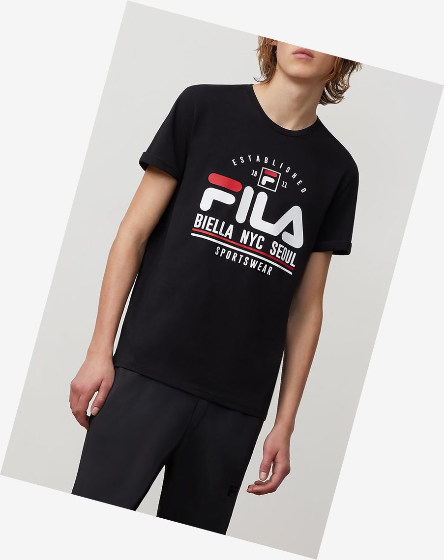 Fila Erico Grafiką Tee Czarne | UYFSQ-6037