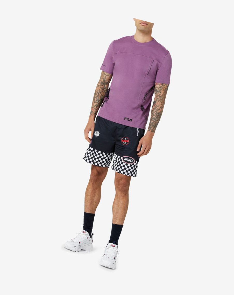 Fila Exzone Checkered Shorts Czarne | VQYTZ-6290