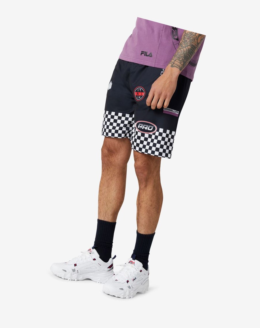 Fila Exzone Checkered Shorts Czarne | VQYTZ-6290