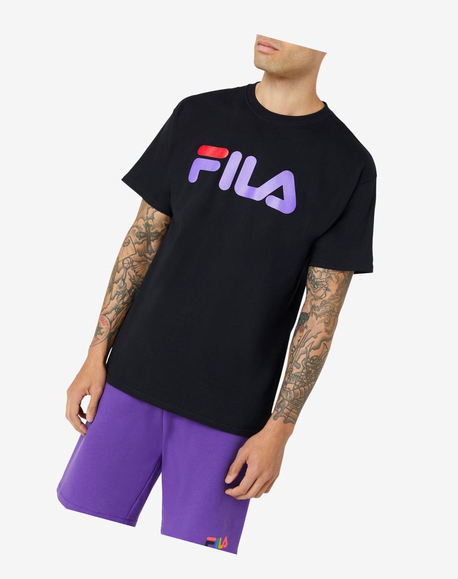 Fila Fila Logo Tee Czarne Fioletowe Czerwone | KMHDJ-3716