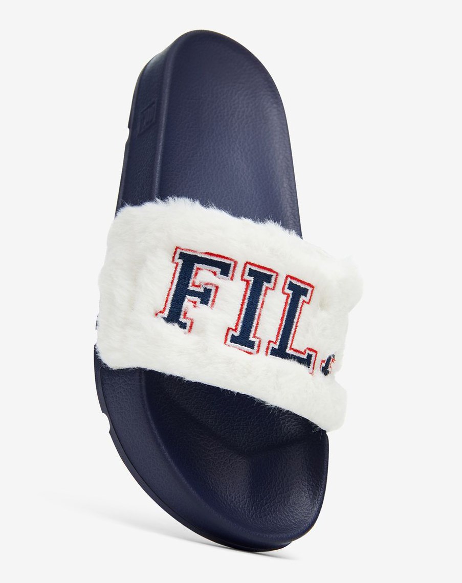 Fila Furry Drifter Collegiate Klapki Sandals Granatowe Czerwone | CWKXG-9130