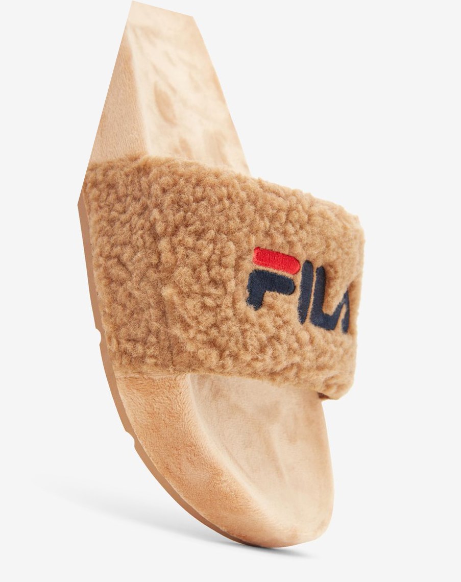 Fila Fuzzy Drifter Klapki Sandals Beżowe Granatowe Czerwone | PYMKD-9826