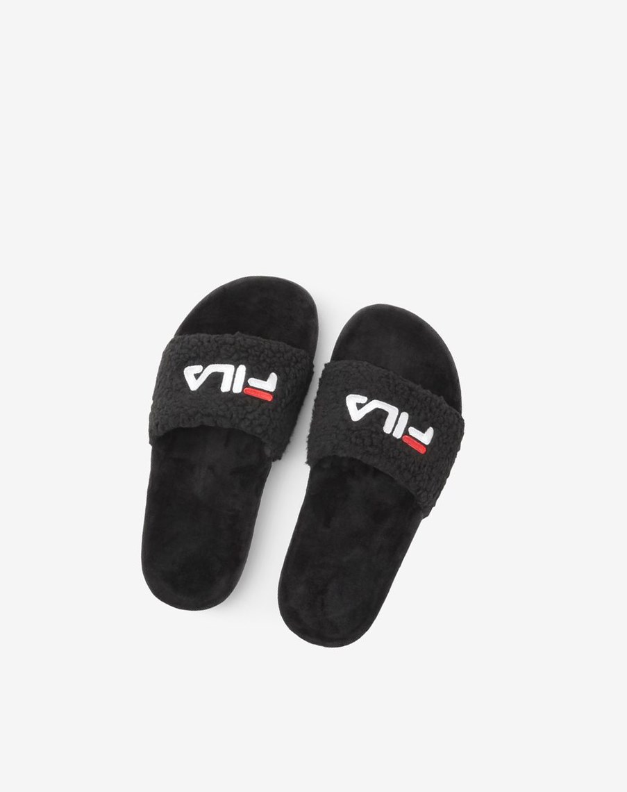 Fila Fuzzy Drifter Klapki Sandals Czarne Czerwone Białe | FEWJU-7642