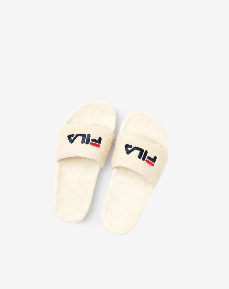 Fila Fuzzy Drifter Klapki Sandals Kremowe Granatowe Czerwone | DJVXT-4251