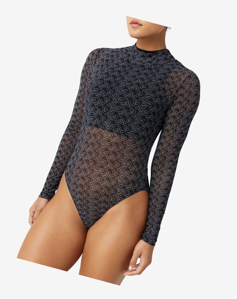 Fila Gaganga Sheer Bodysuit Czarne Białe | PIOMQ-6725