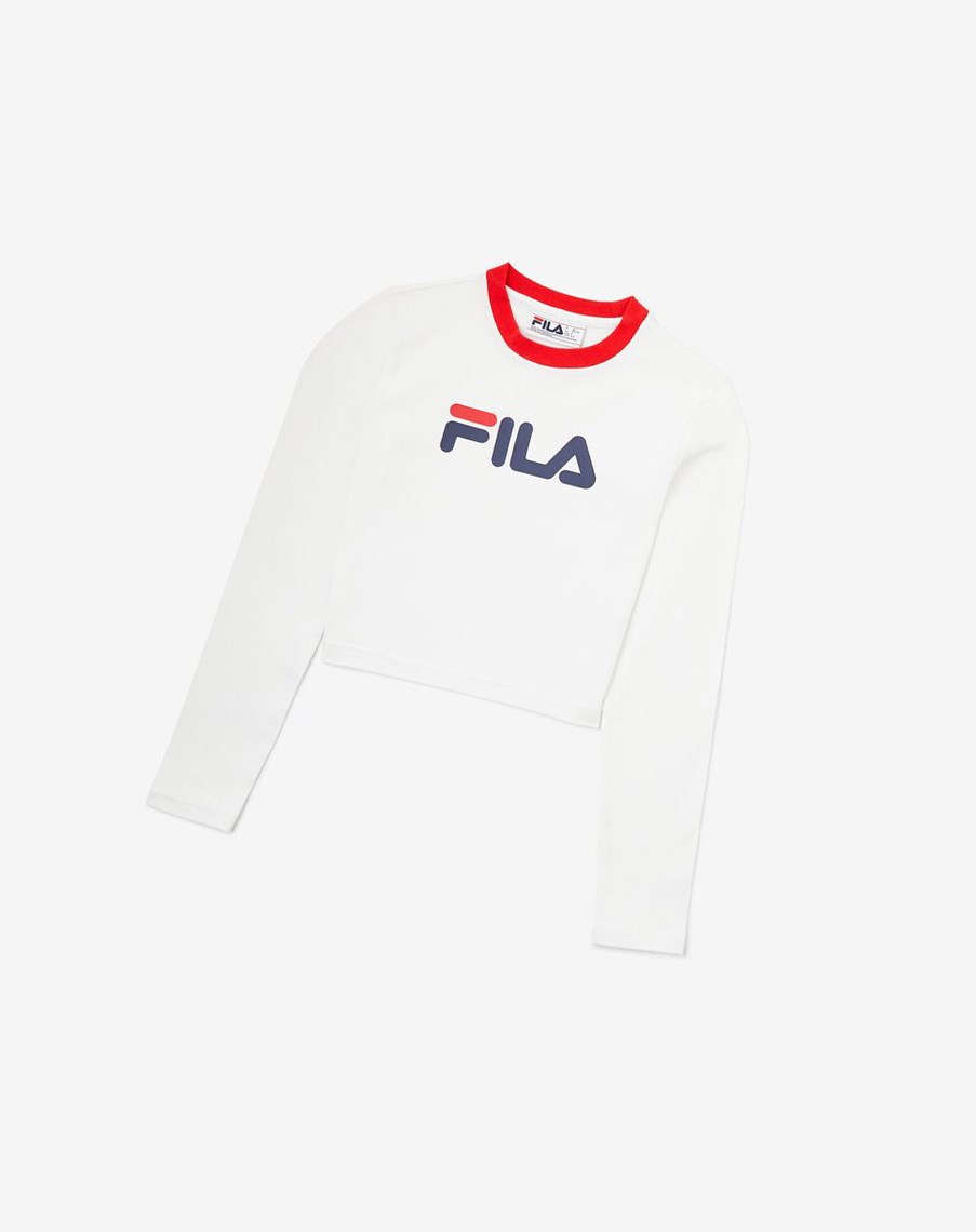 Fila Jaya Long Sleeve Crop Tee Białe Czerwone | QUVFM-3264