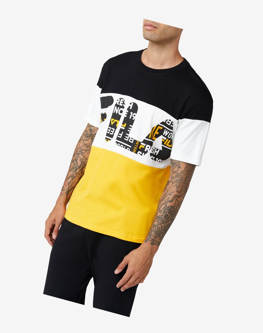 Fila Johnson Tee Czarne Żółte Białe | KYHXZ-9217